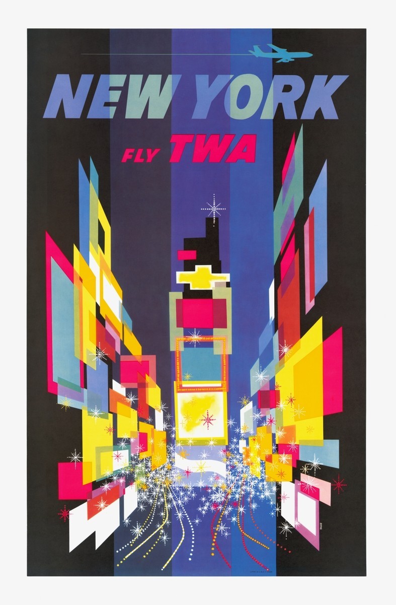New York City Fly TWA 1950s United States Travel Advertisement Art Poster