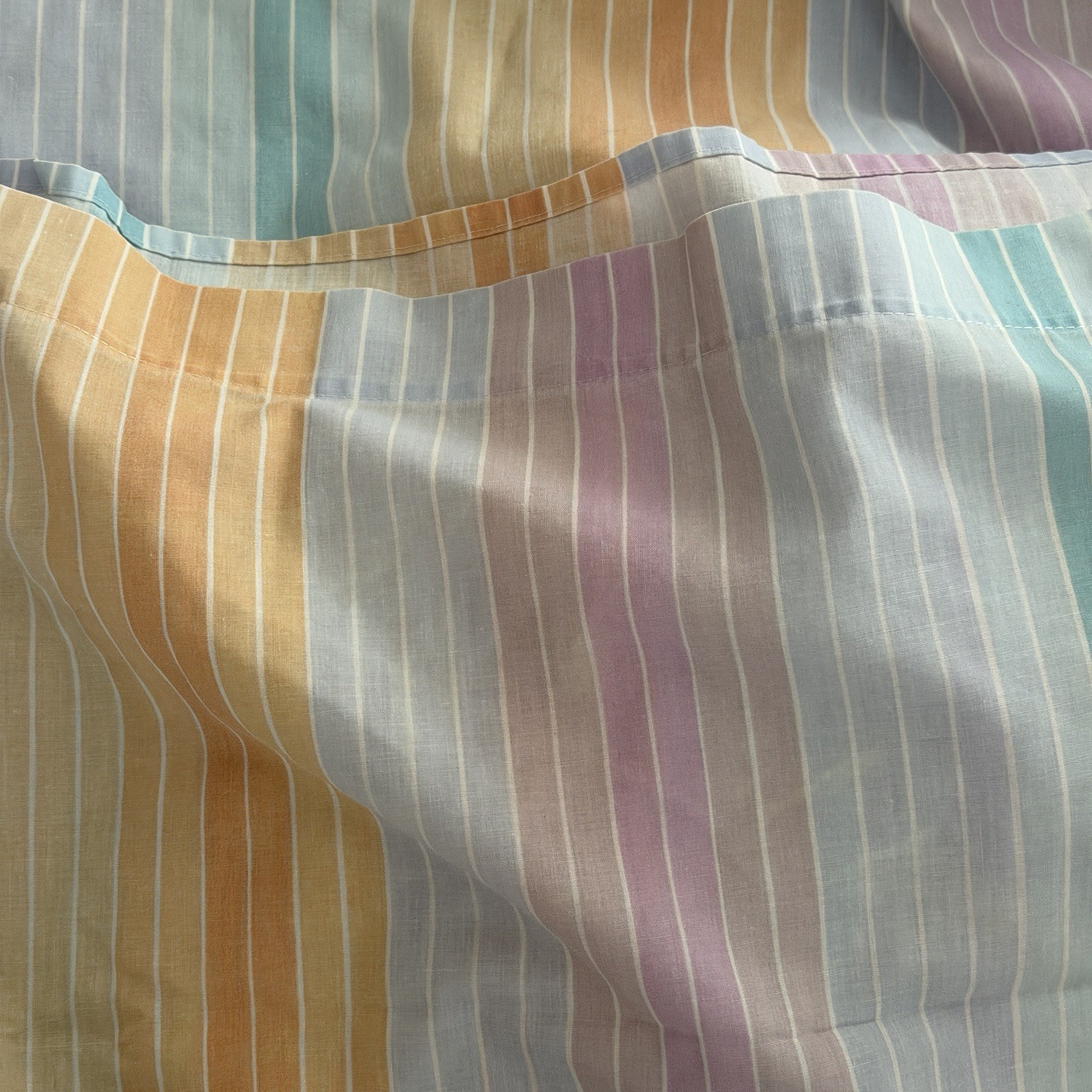 Vintage 80s Pastel Rainbow Twin Sheet Set Fitted Flat 2 PC Tastemaker Peach Blue