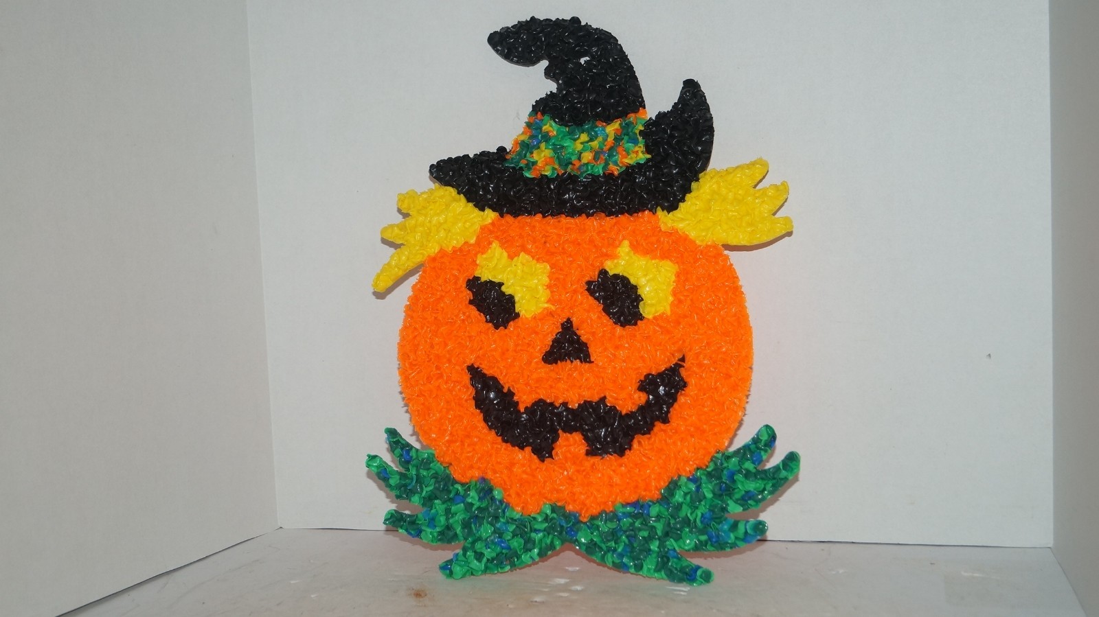 Vintage Large 17” Melted Plastic Popcorn Wall Halloween Pumpkin by Kage Co USA