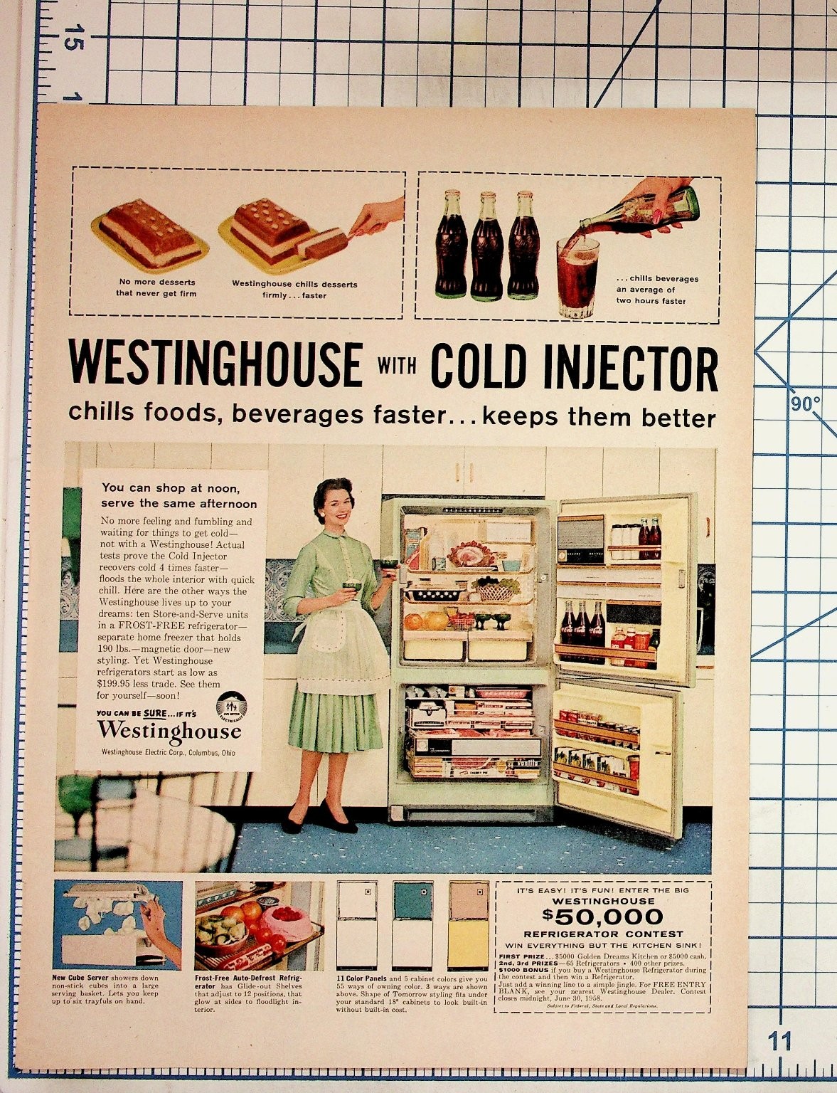 Vintage 1958 Westinghouse Refrigerator Cold Injector Appliance Magazine Ad