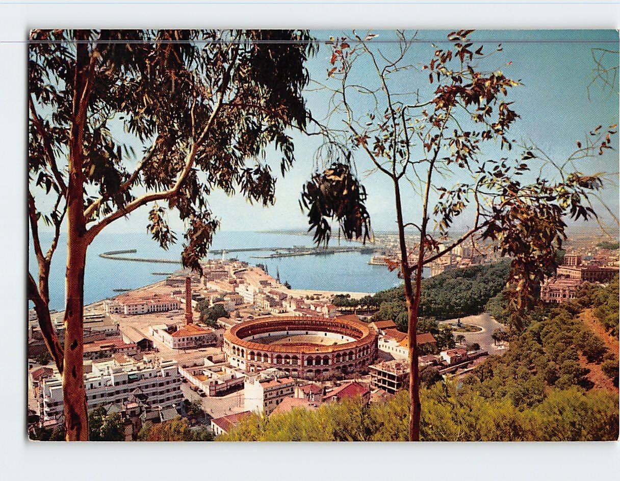 Postcard Bullring and Harbour Málaga Spain