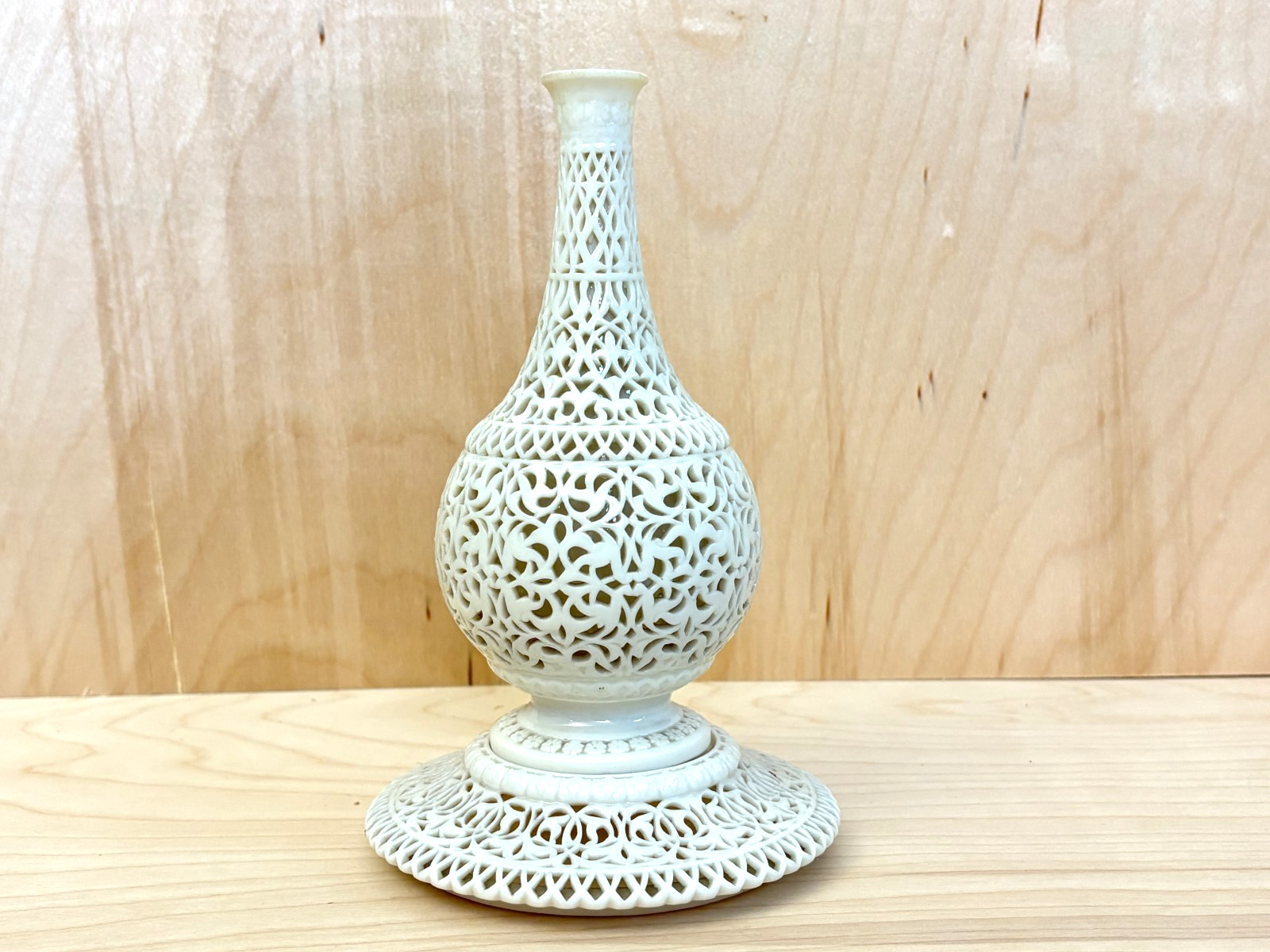 Ca. 1890 Royal Worcester/Grainger Reticulated Porcelain Vase with Base, RARE