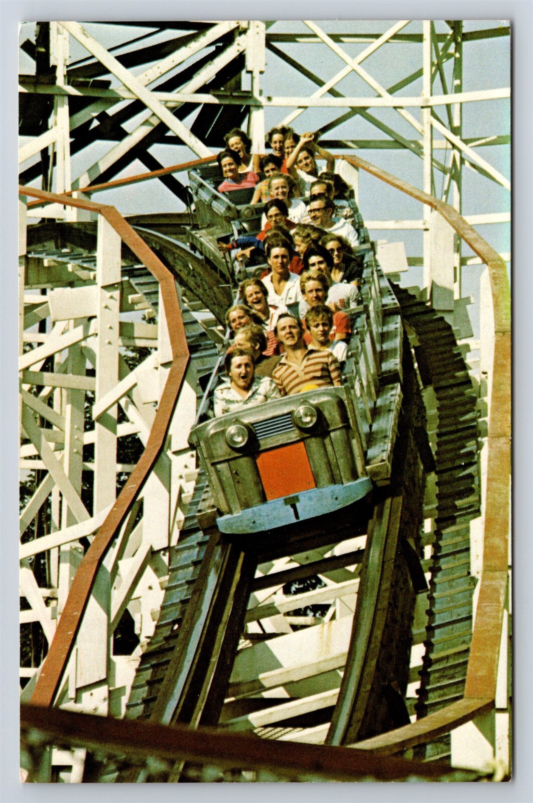 Postcard PA Kennywood Amusement Park Thunderbolt Wooden Roller Coaster AU3
