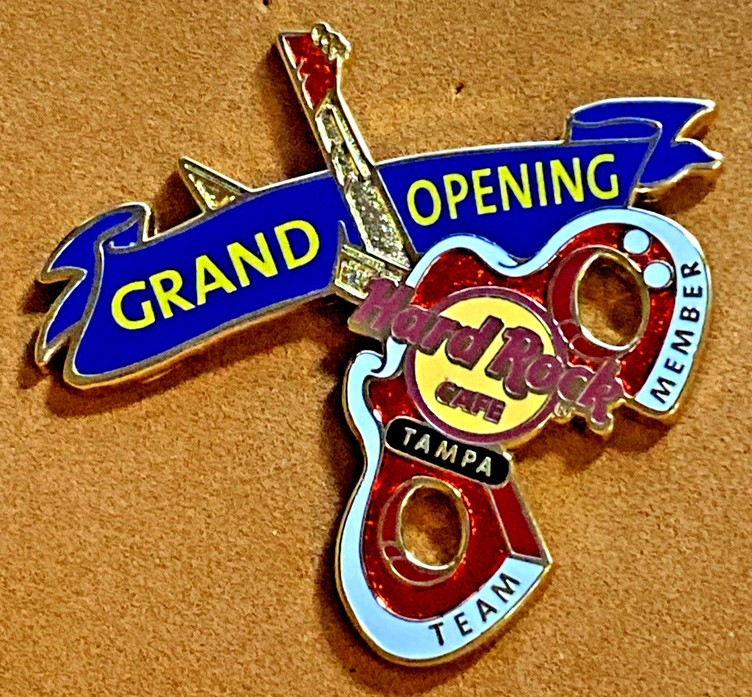 HARD ROCK CAFE TAMPA GRAND OPENING RIBBON TEAM MEMBER LE 3000 SCISSOR GUITAR PIN