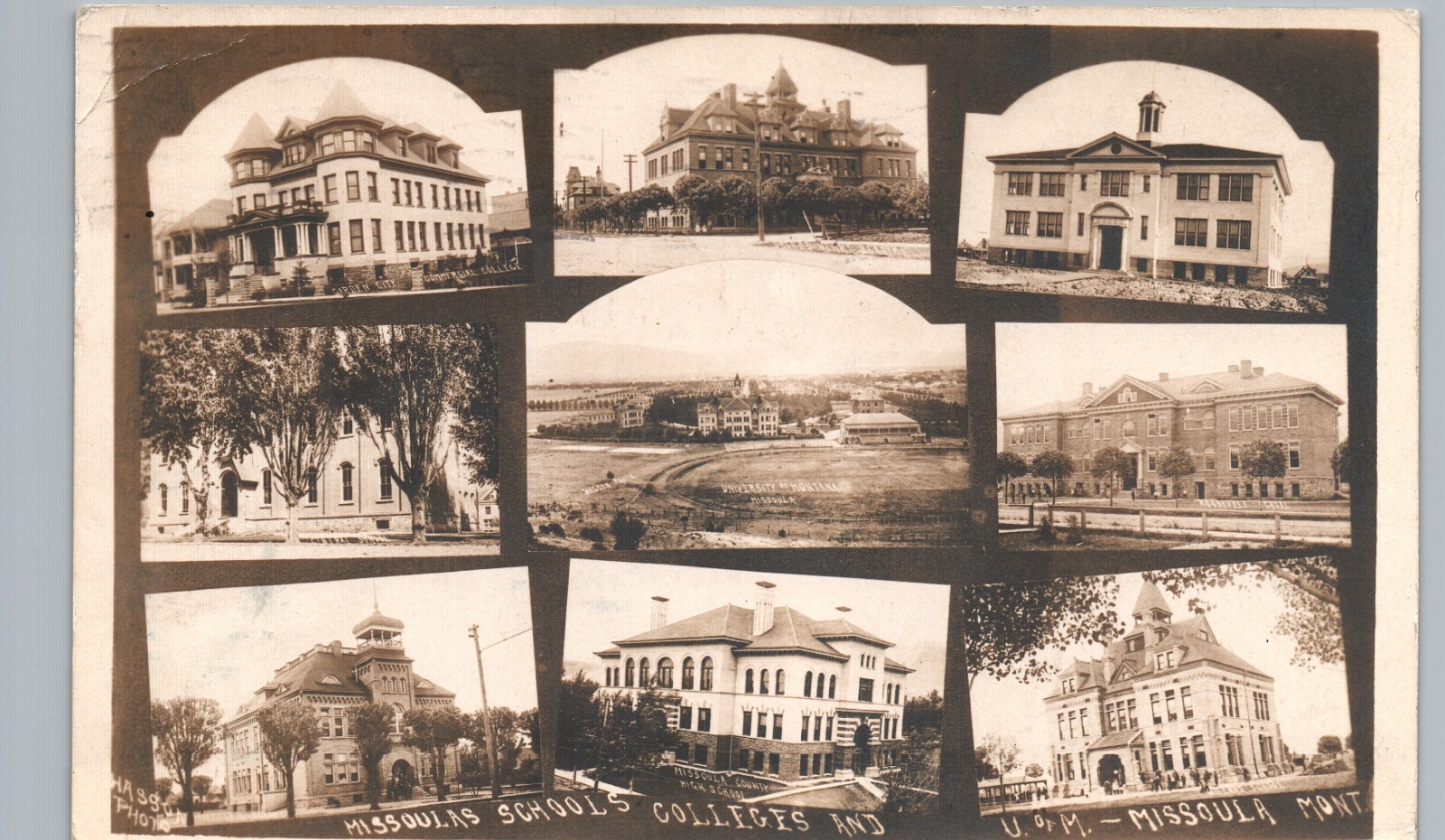 SCHOOLS & COLLEGES c1910 missoula mt real photo postcard rppc montana multiview