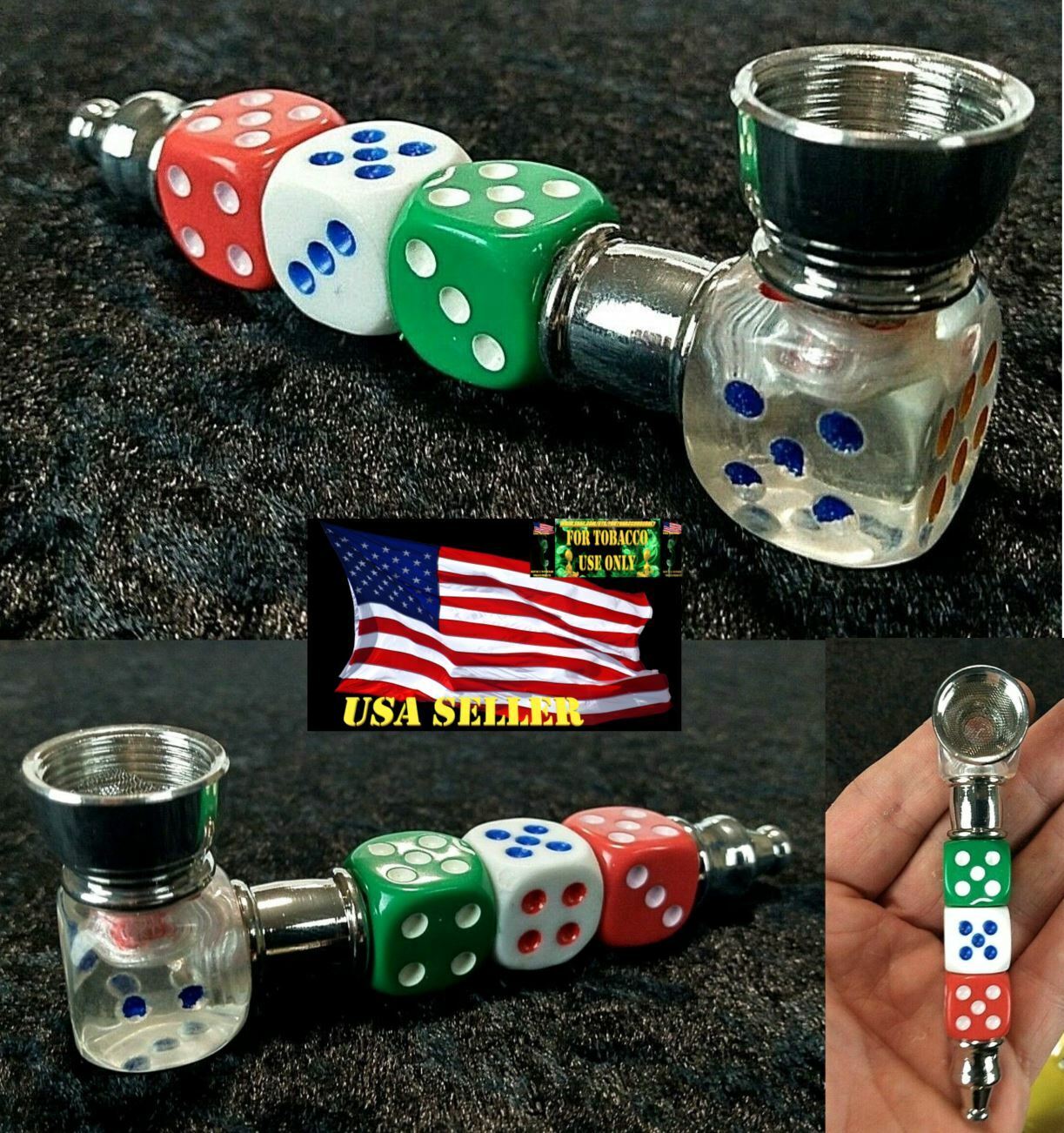 2 X NEW 4 inch Long Dice Style Metal Tobacco Smoking Pipe 