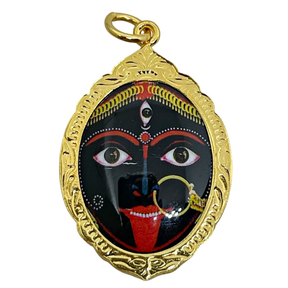 Kali Maa Red Tongue Om Shiva Shakti Hindu Amulet Pendant Gold Plated Frame #8