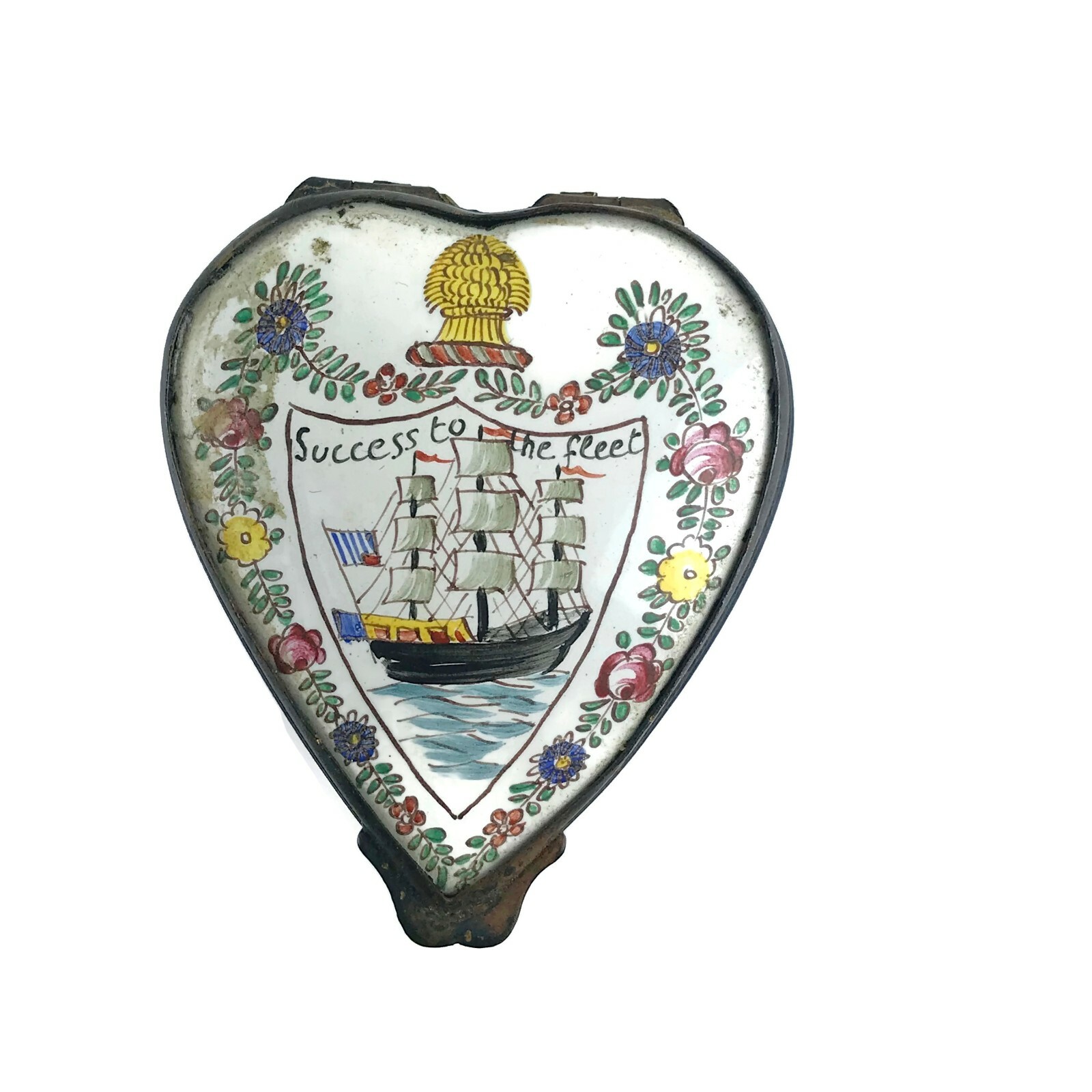 Vintage French Success To The Fleet Enamel Trinket Box Heart Shaped France 2\