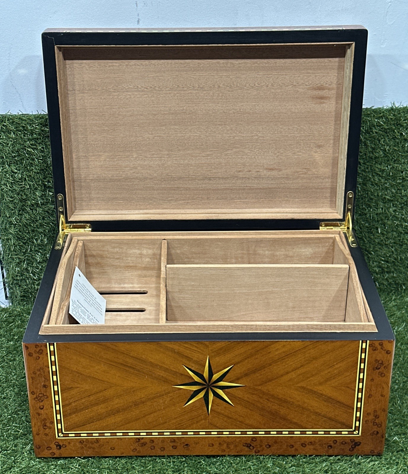 Vintage Italian Parquetry Inlaid Cigar Humidor Box 8 Point Star Handmade
