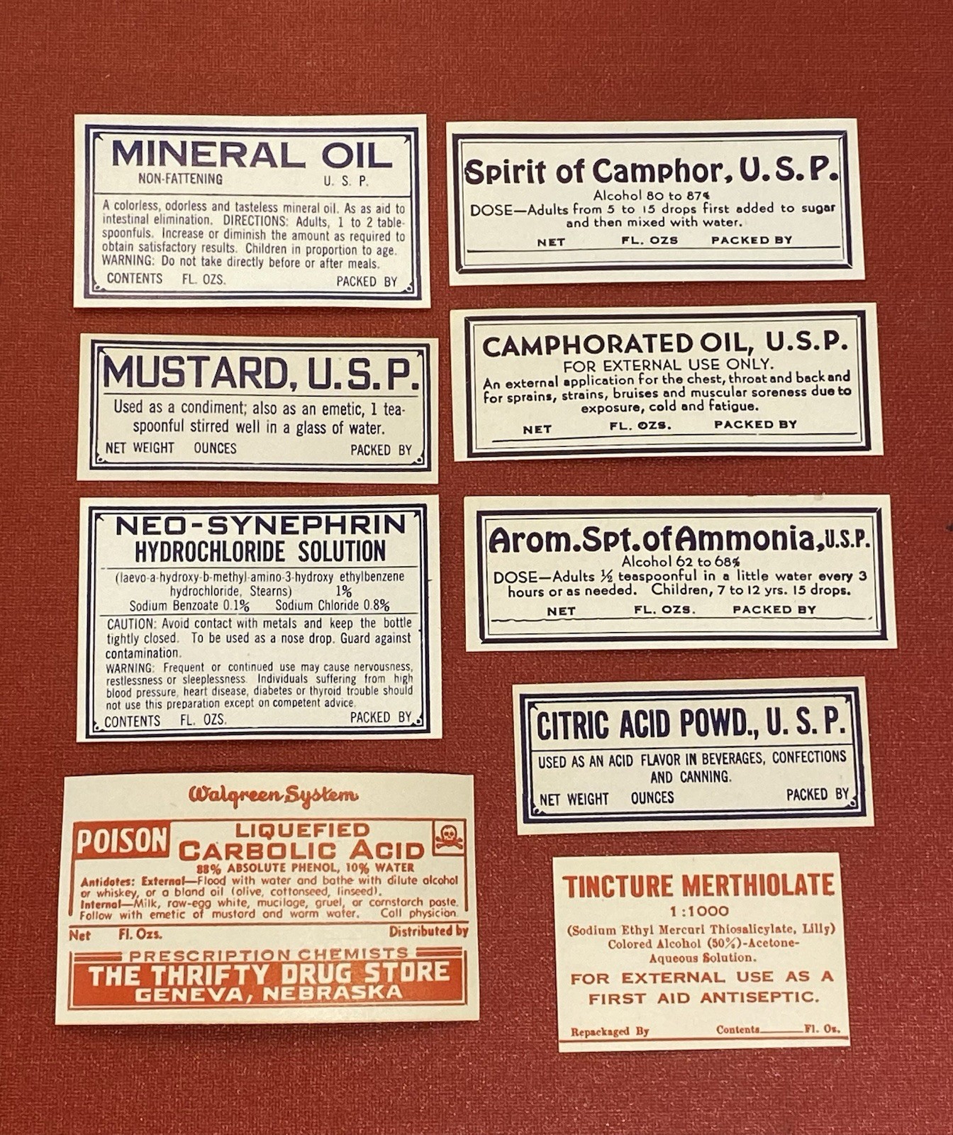 Vintage Drug Store Pharmacy Apothecary Labels Walgreens Neo Synephrine 9B