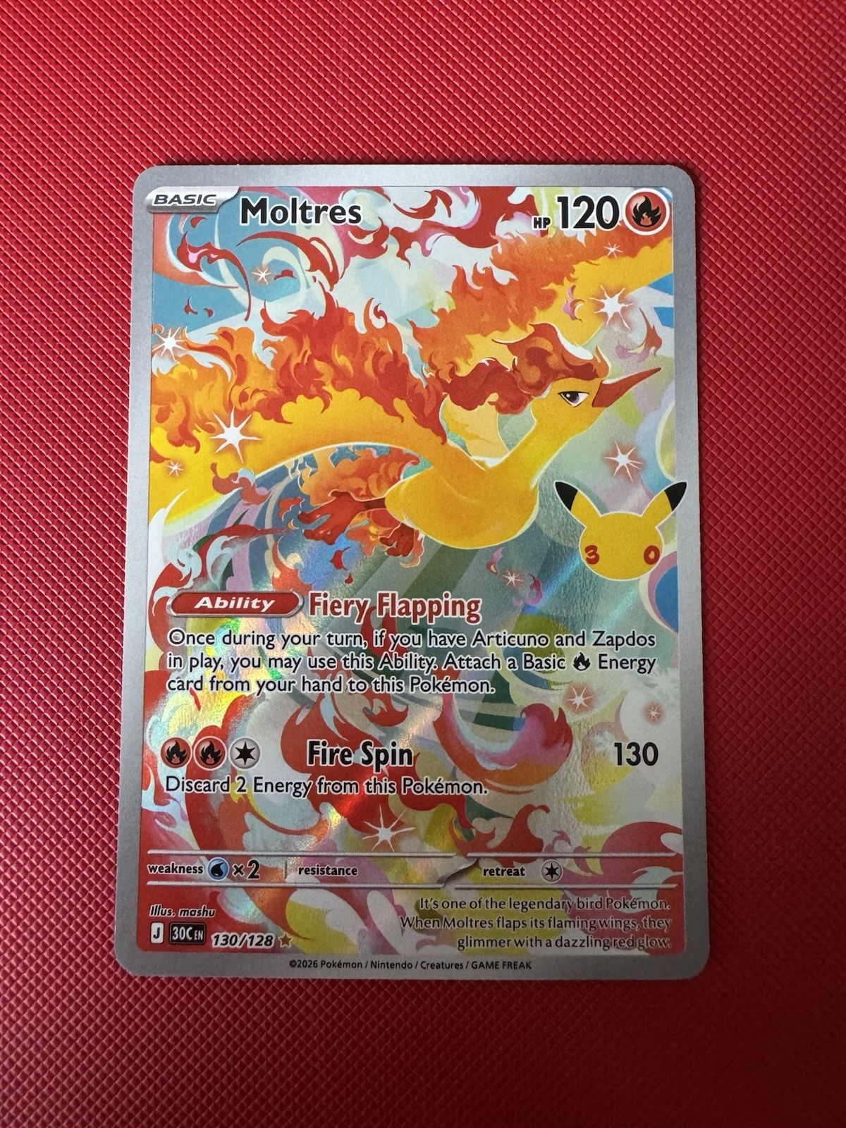 Moltres Illustration Rare 130/128 30th Celebrations