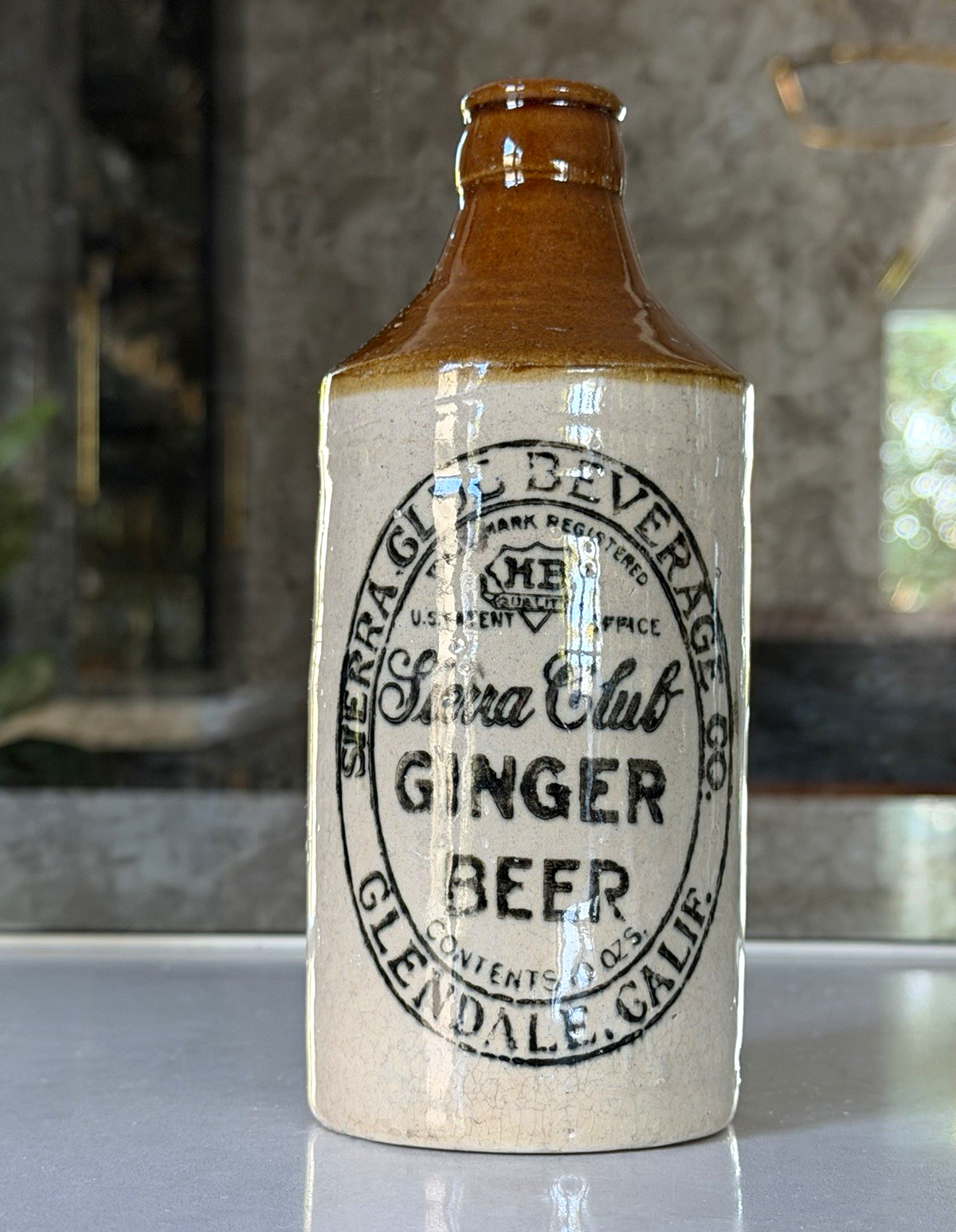 RARE Sierra Club Ginger Beer 10 oz Beige Stoneware Bottle Glendale, California