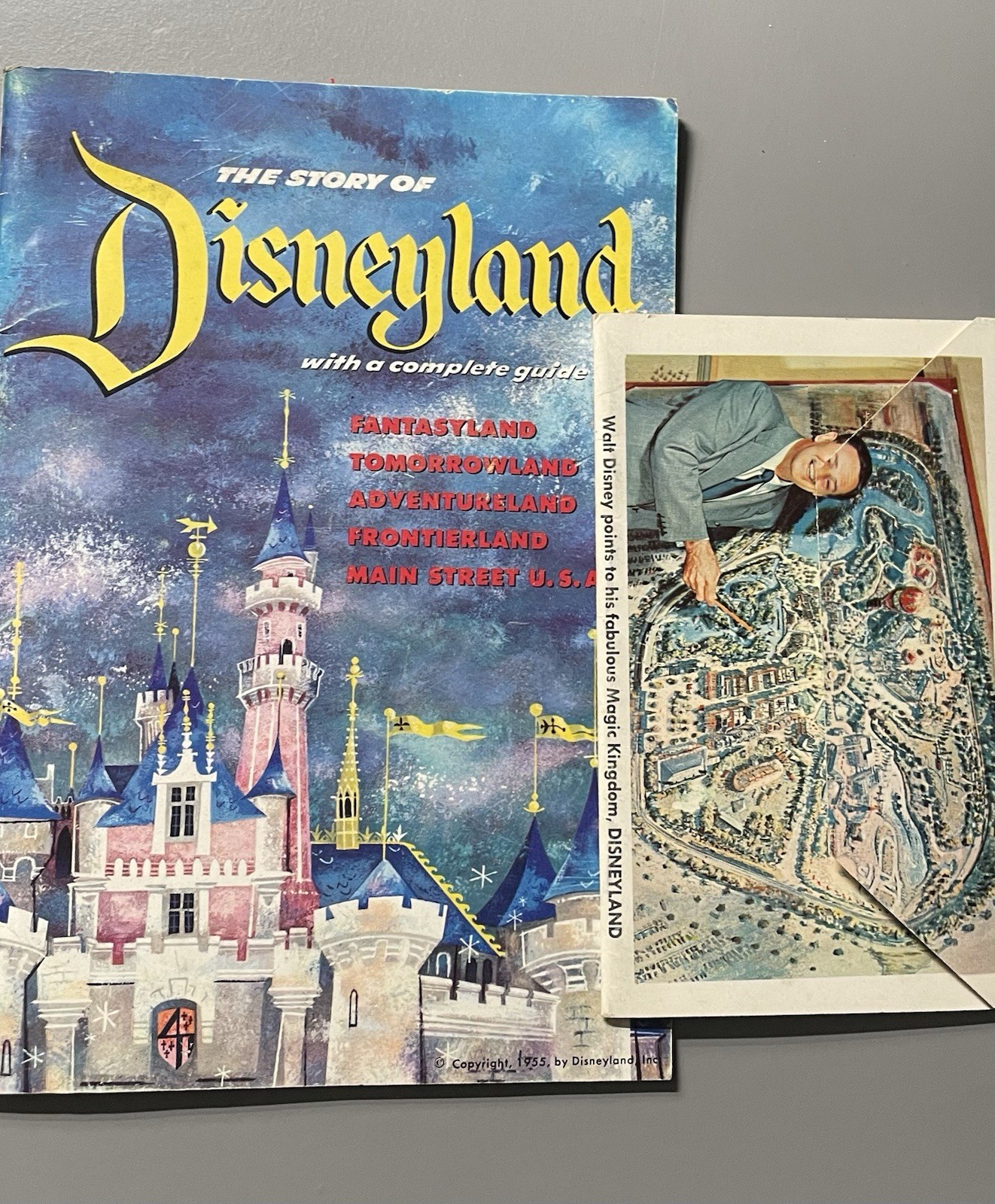 1955 Disneyland Souvenir Book The Story of Disneyland Walt Disney & Postcards