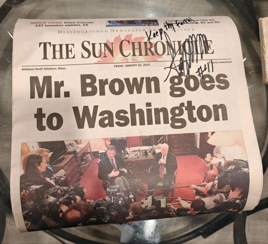 Senator Scott Brown Massachusetts Autographed Newspaper