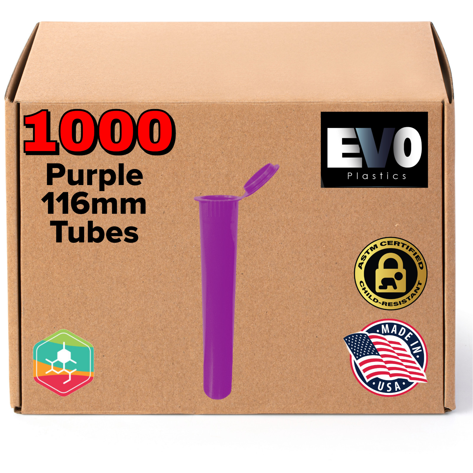 116mm Purple Pre Roll Pop Top Tubes - Plastic Storage - 1000 count