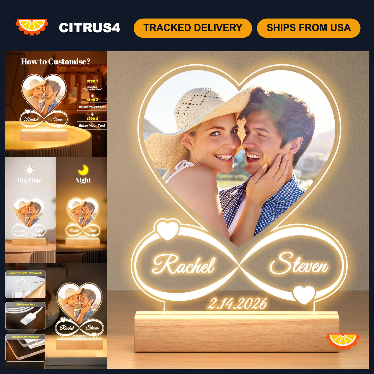 Custom Picture Frames, Personalized Anniversary Couple Gifts for Women Men