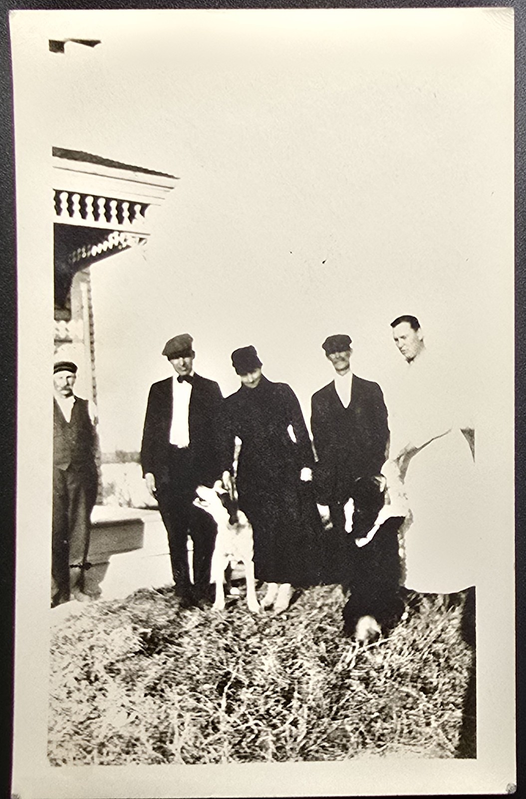 RPPC Family Group with Dogs Vintage Porch Scene Real Photo Postcard c1910s