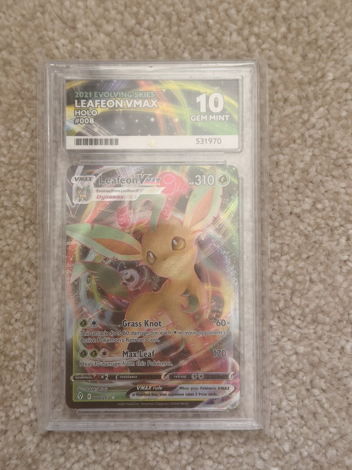 Pokemon TCG - Leafeon VMAX 008/203 - Evolving Skies - Graded - ACE 10