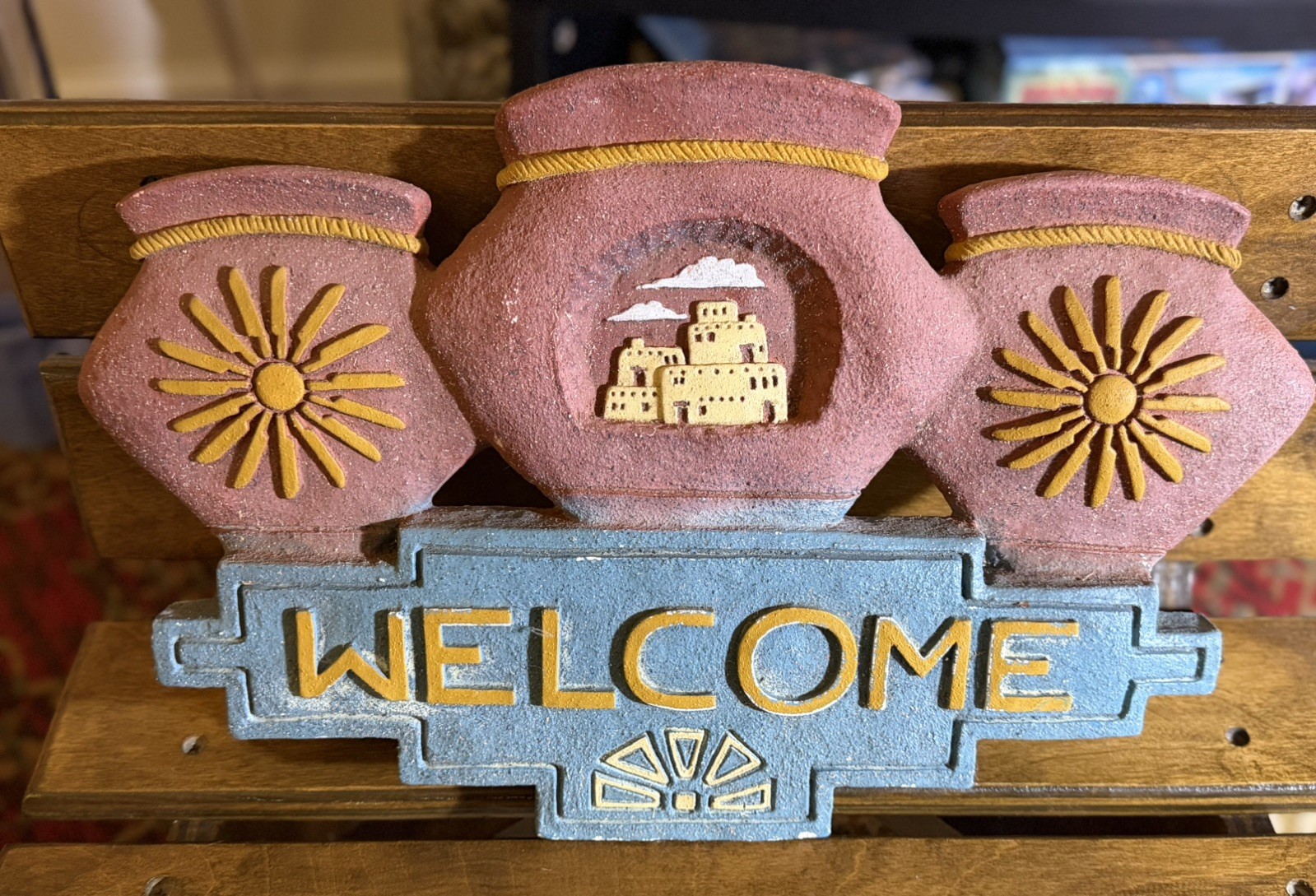 Vtg Adobe Welcome Sign Terracotta Pot Southwestern Clay Pottery Wall Hanging