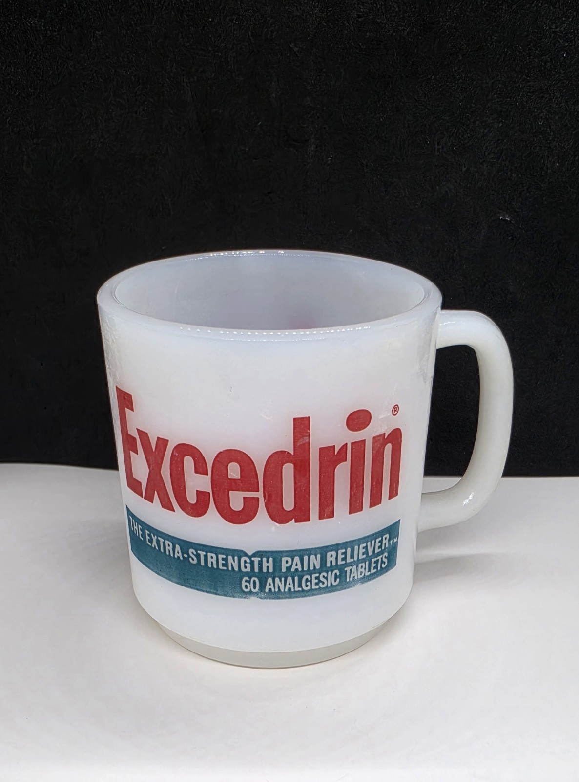 Vintage Excedrin Milk Glass White Coffee Mug Two Side Graphics