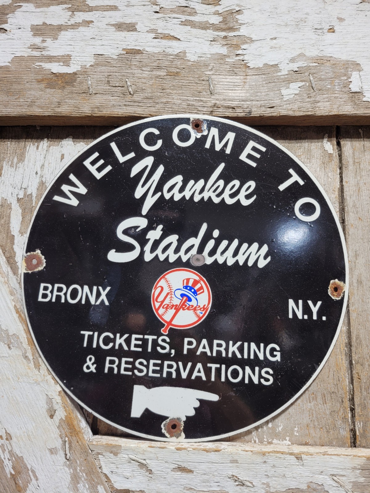 VINTAGE YANKEES PORCELAIN SIGN OLD NEW YORK BASEBALL SPORTS BRONX NYC TICKETS 12