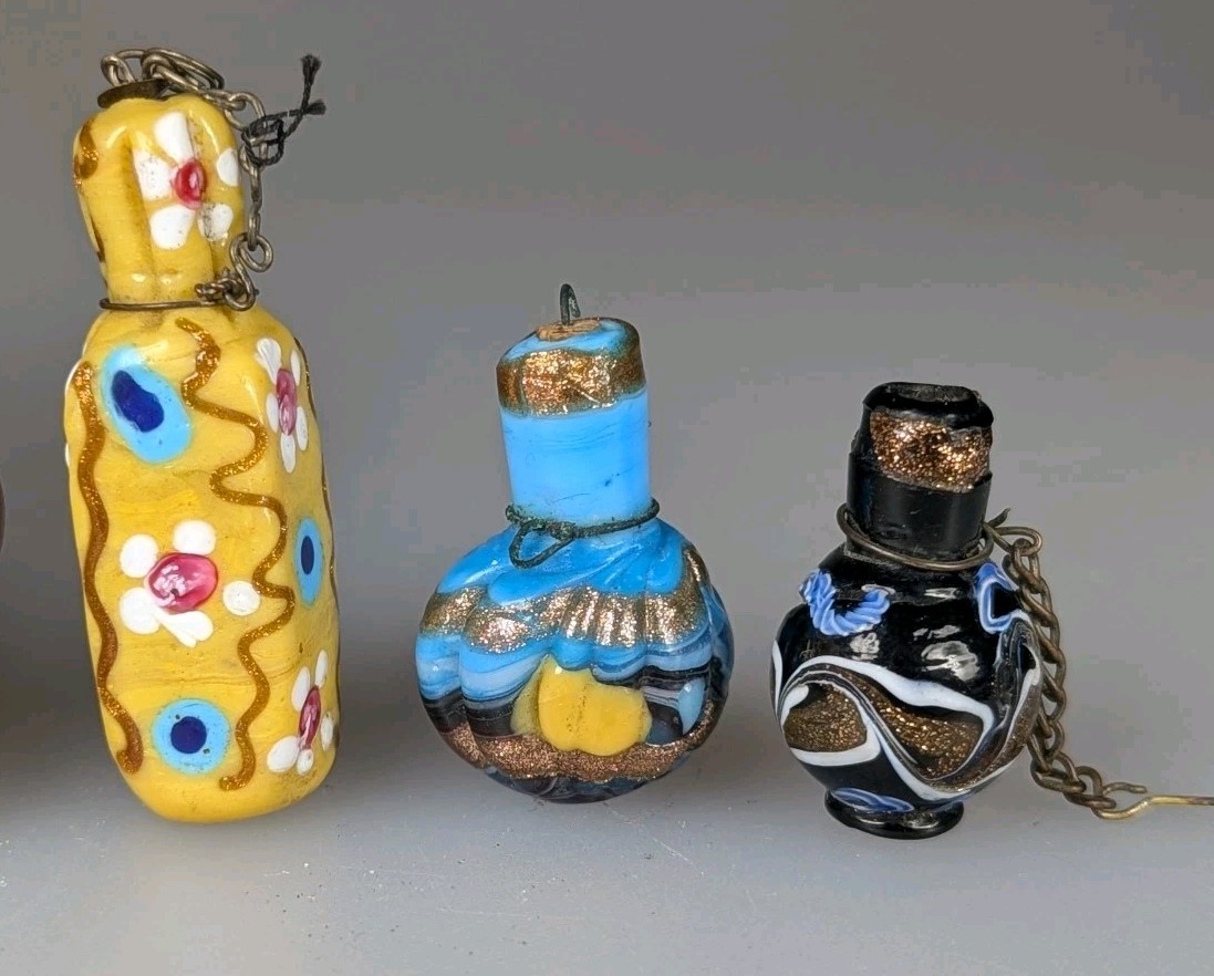 4x Antique 19th Century Miniature Venetian Glass Scent Perfume Bottles