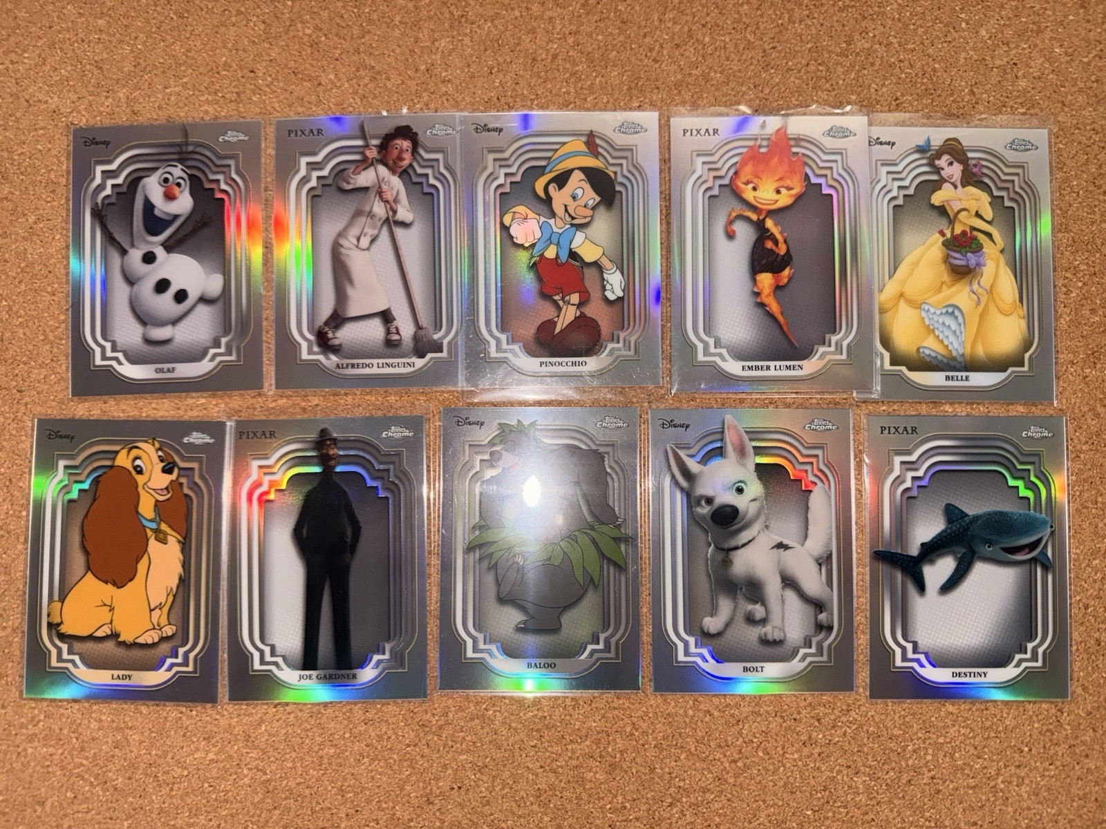 2024 Topps Chrome Disney Base Refractors Card Lot Of 10, Sleeved