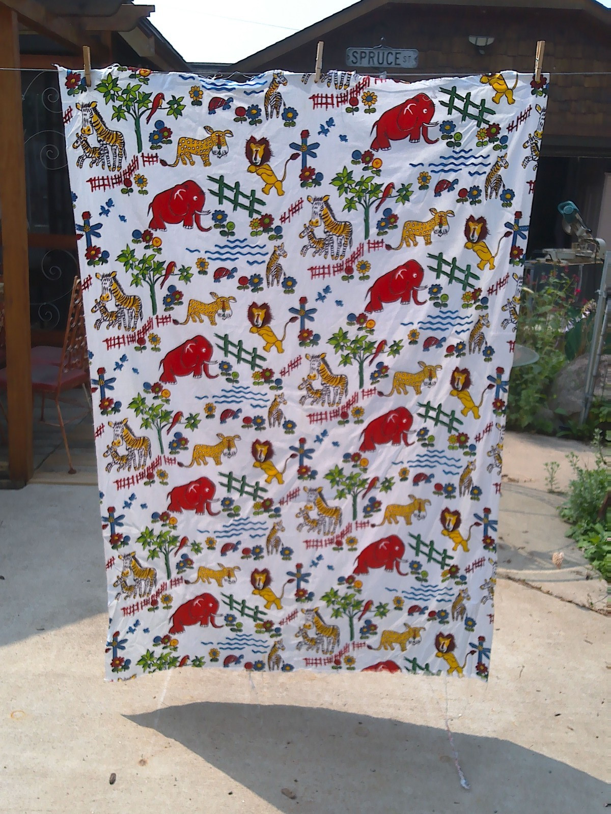 Vintage 1960's Mid Century Child Theme Fabric, Jungle Theme