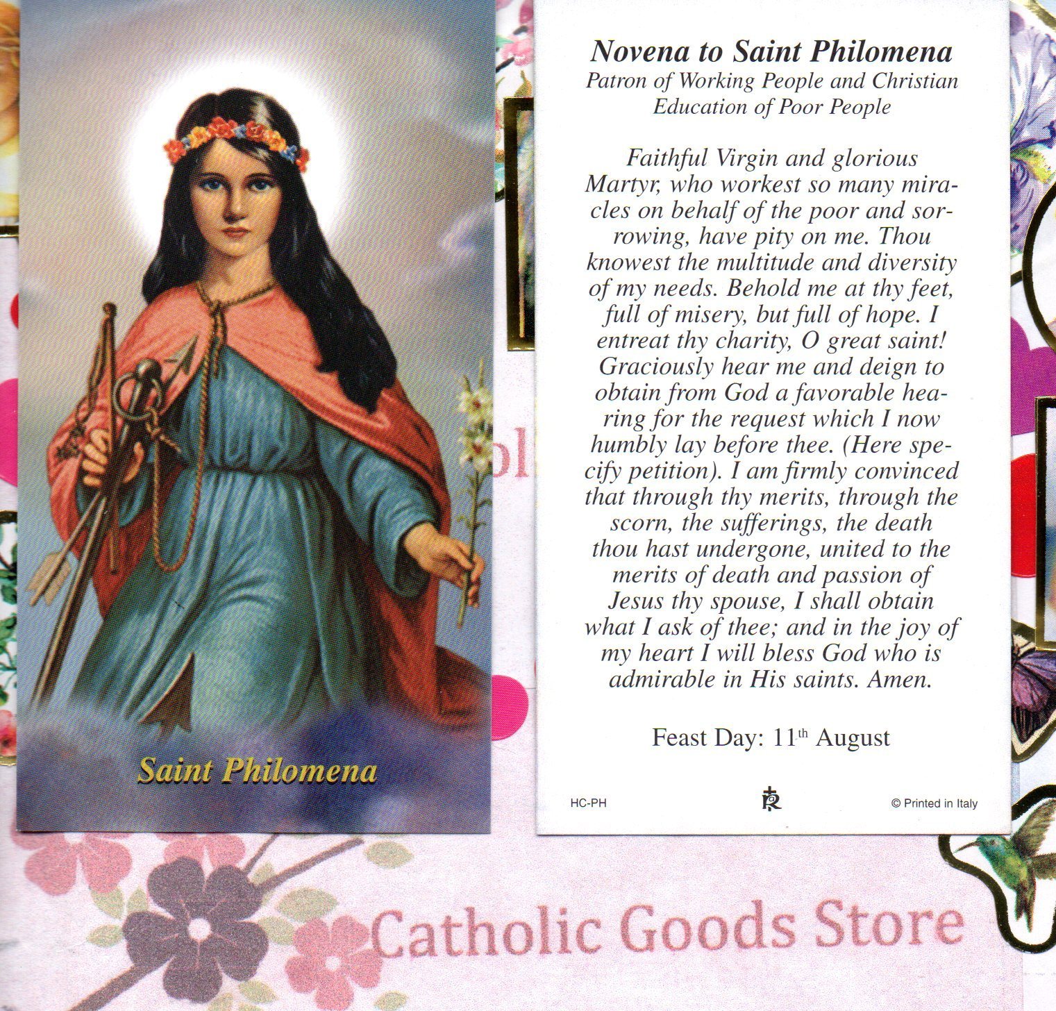 St. Philomena with Novena to Saint Philomena  - RAP- Paperstock Holy Card