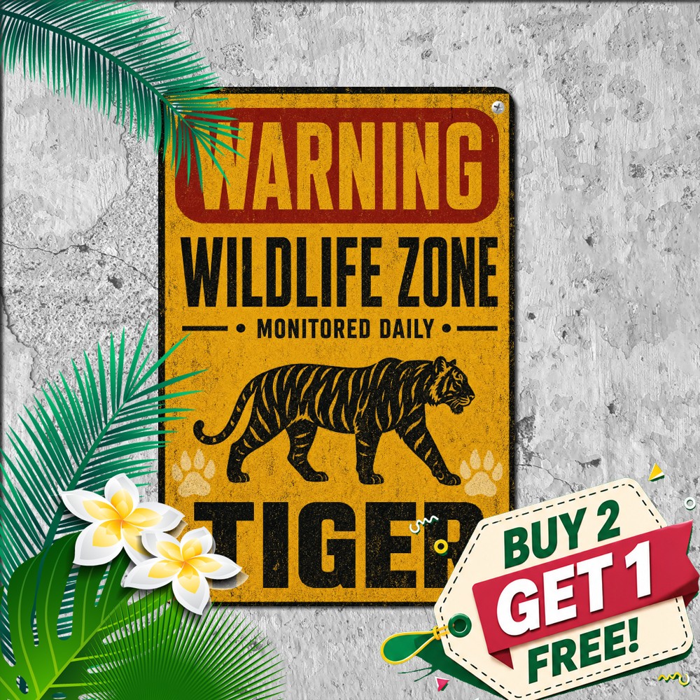 Wild Tiger Safari Caution Sign Exotic Zoo Animal Iron Metal Tin Plaque