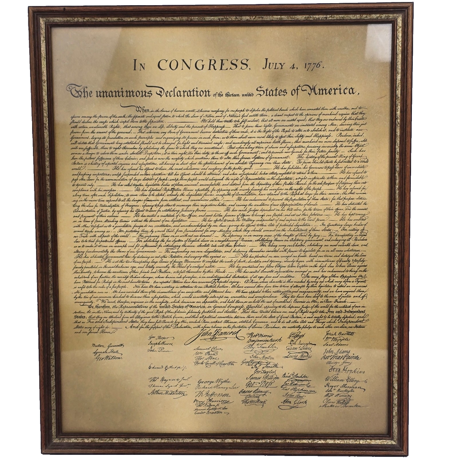 The Unanimous Declaration Of Independence Replica Framed Print – July 4, 1776