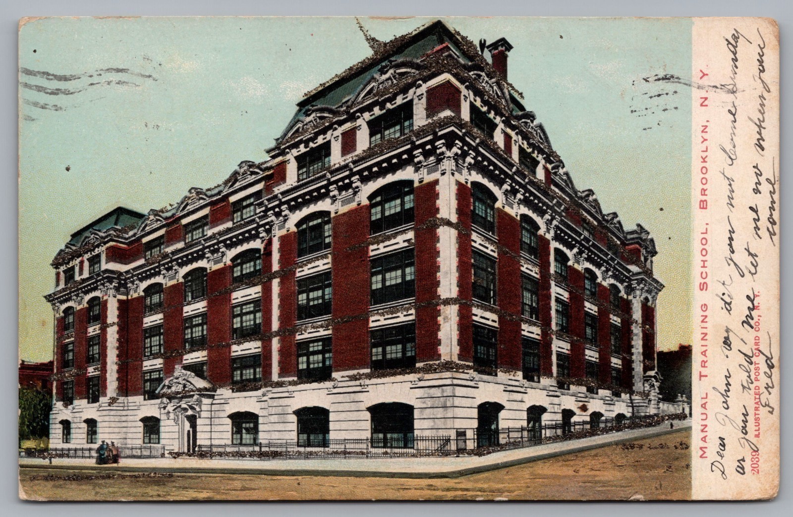 Manual Training School, Brooklyn, NY. 1907 Glitter UDB Postcard TS-140