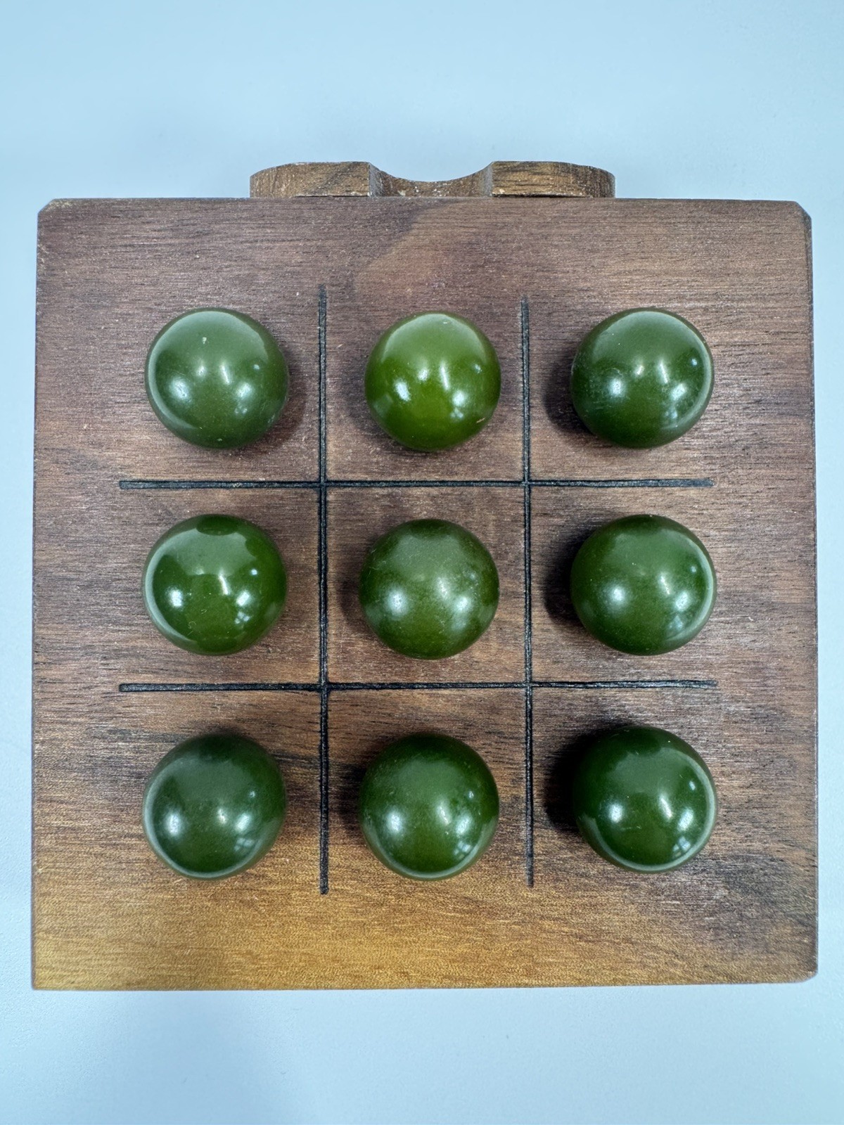 9 Vintage Green Bakelite Ball Buttons, tested