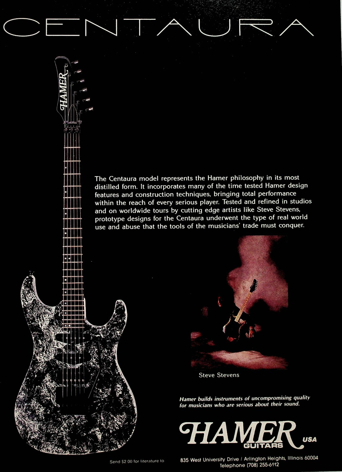 1990 Steve Stevens Hamer Centaura Guitar - Vintages Print Advertisement