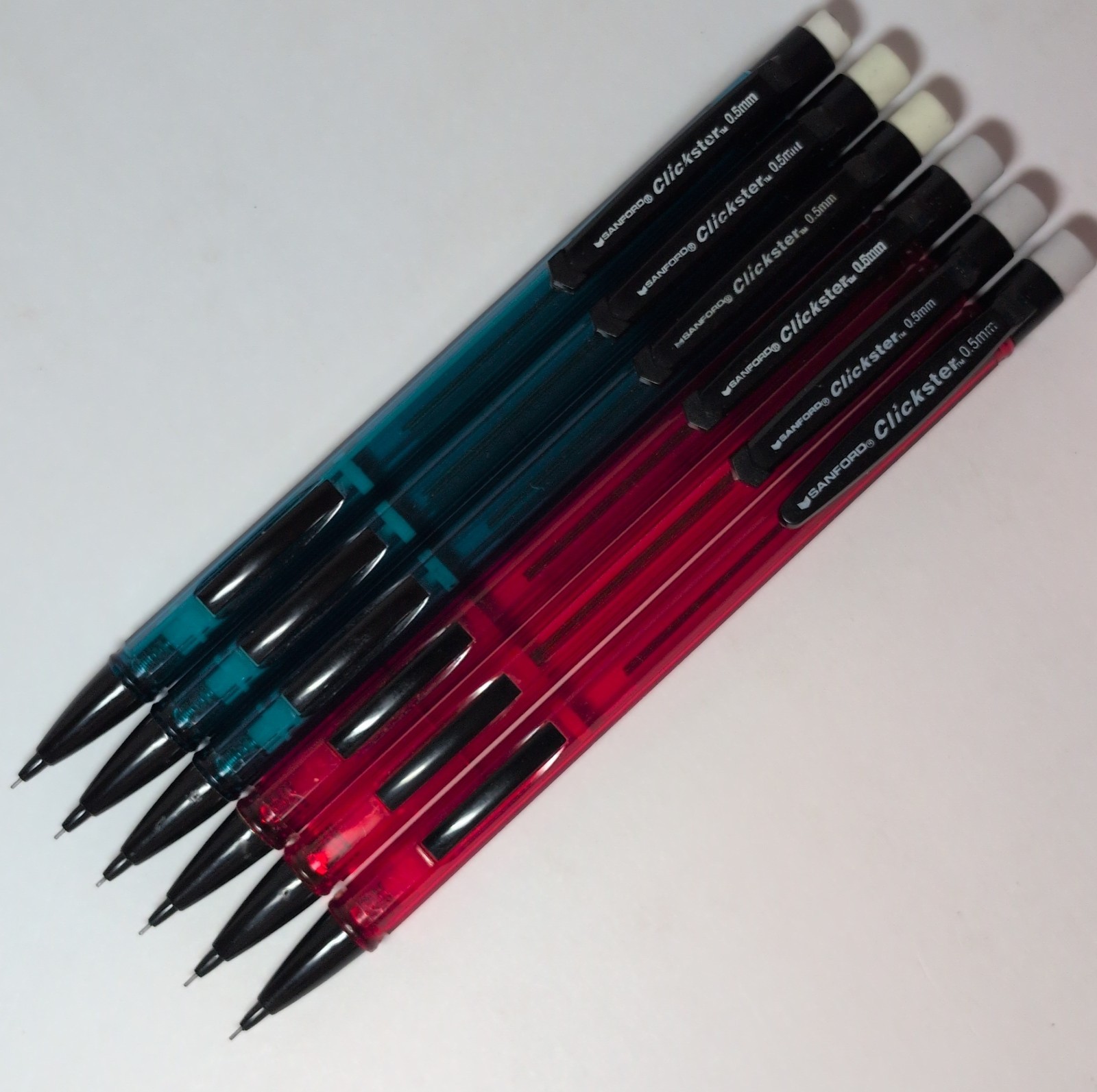 Sanford Clickster- Translucent Red (x3) & Translucent Teal (x3) 0.5mm Japan