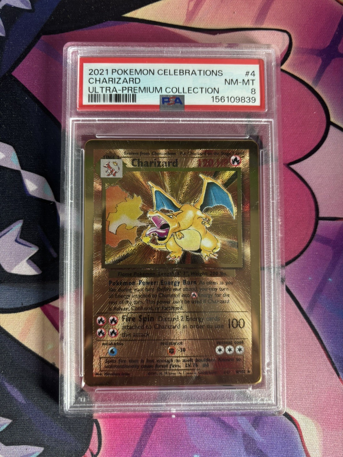 Pokemon Charizard Celebrations Ultra-Premium Coll. Gold Metal Promo 4/102 PSA 8