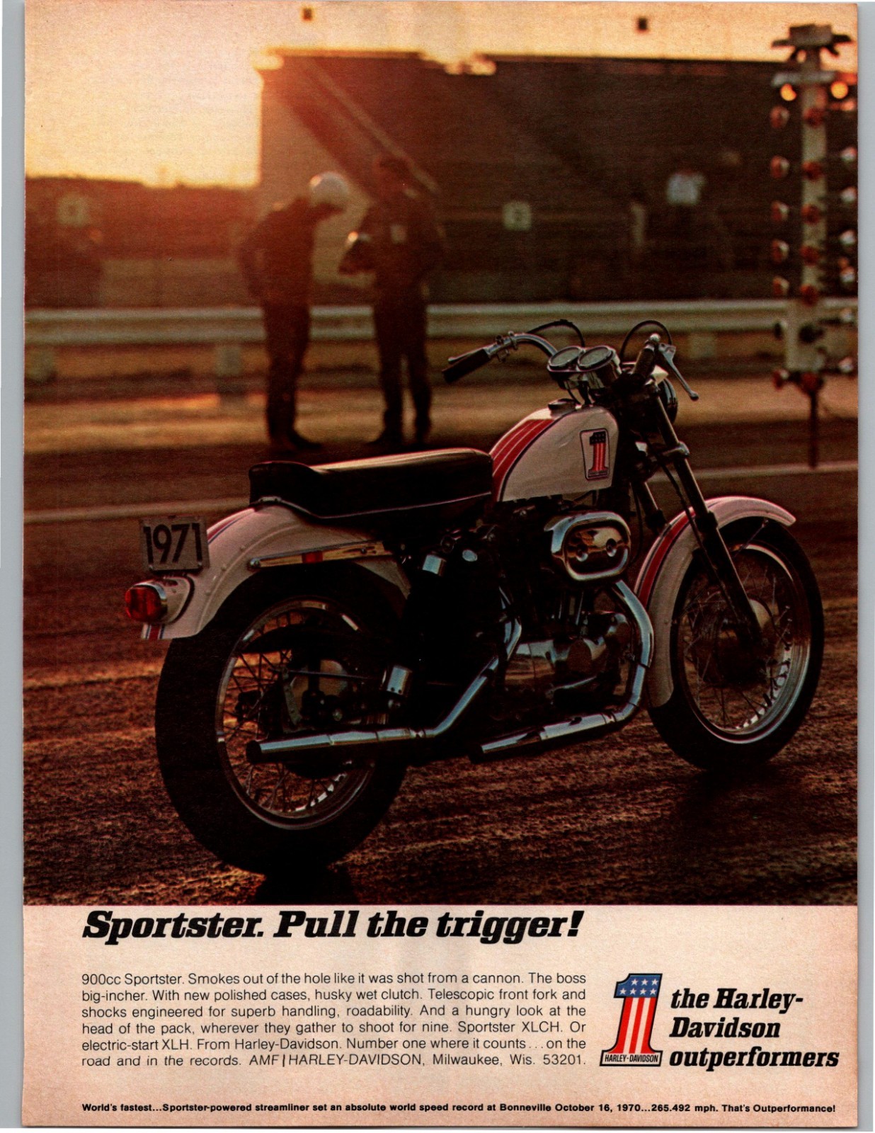 1971 Harley Davidson Sportster 900cc Motorcycle Vintage Print Ad