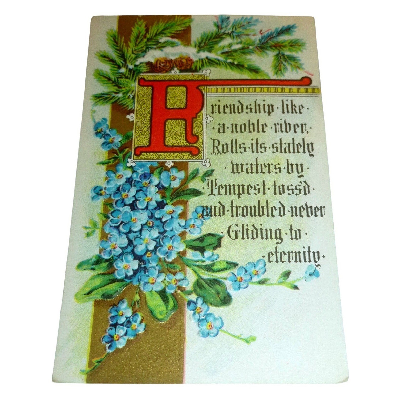 Vintage Embossed Friendship Postcard Forget-Me-Nots Gilded Poem Divided Back