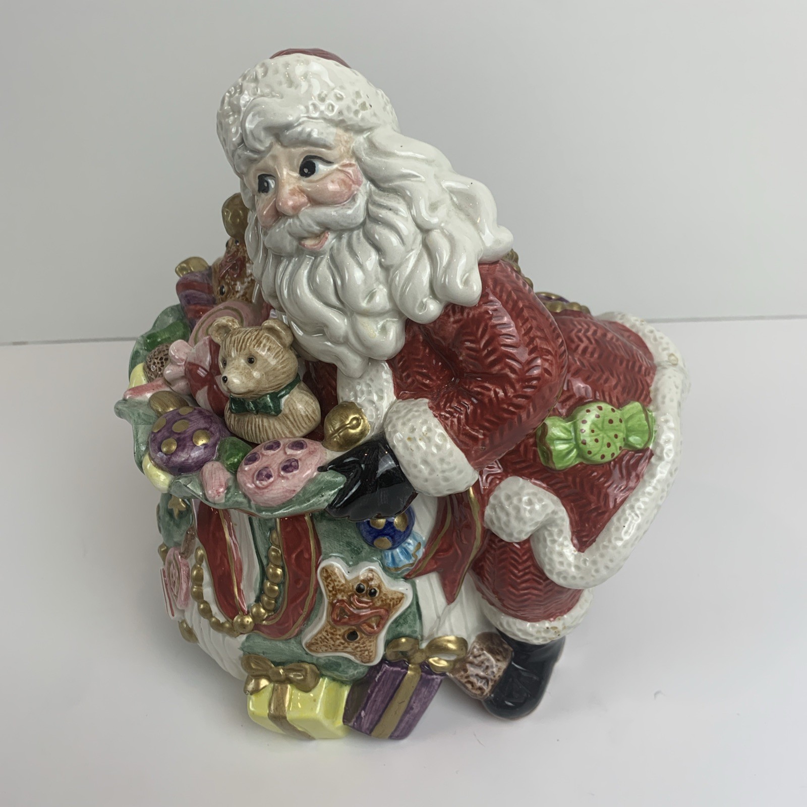 Fitz & Floyd Sugar Plum Christmas Candy Cookie Box Jar Santa Clause