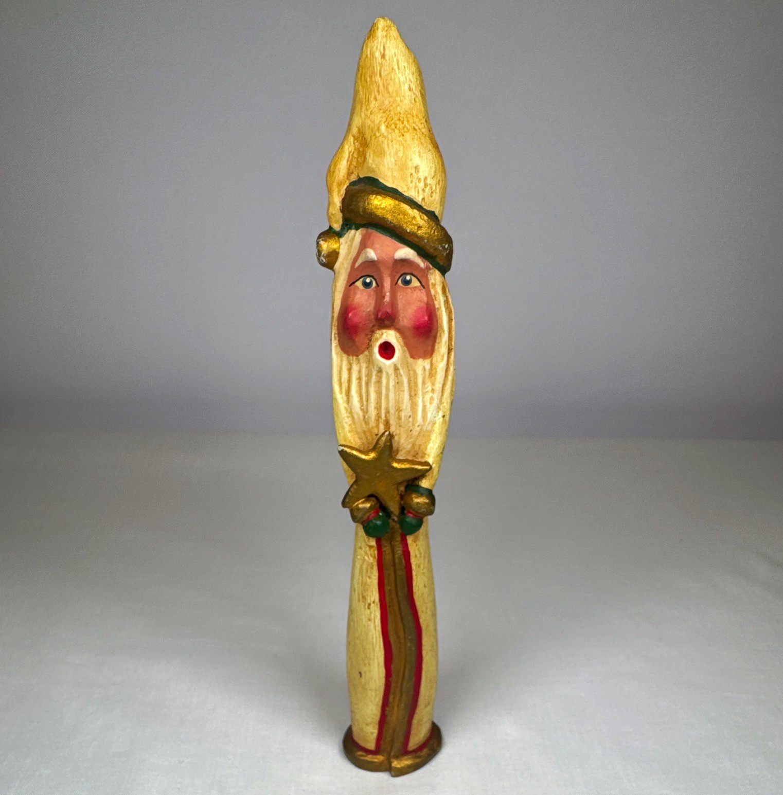 Vintage 1993 Bill Jauquet Roman Inc Pencil Santa Whistling With Star Folk Art 8\