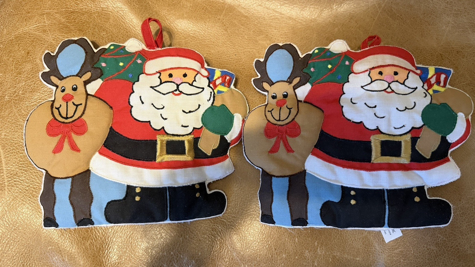 Vintage Christmas Quilted Pot Holders 1987 Lot of 2 Santa & Reindeer Unused