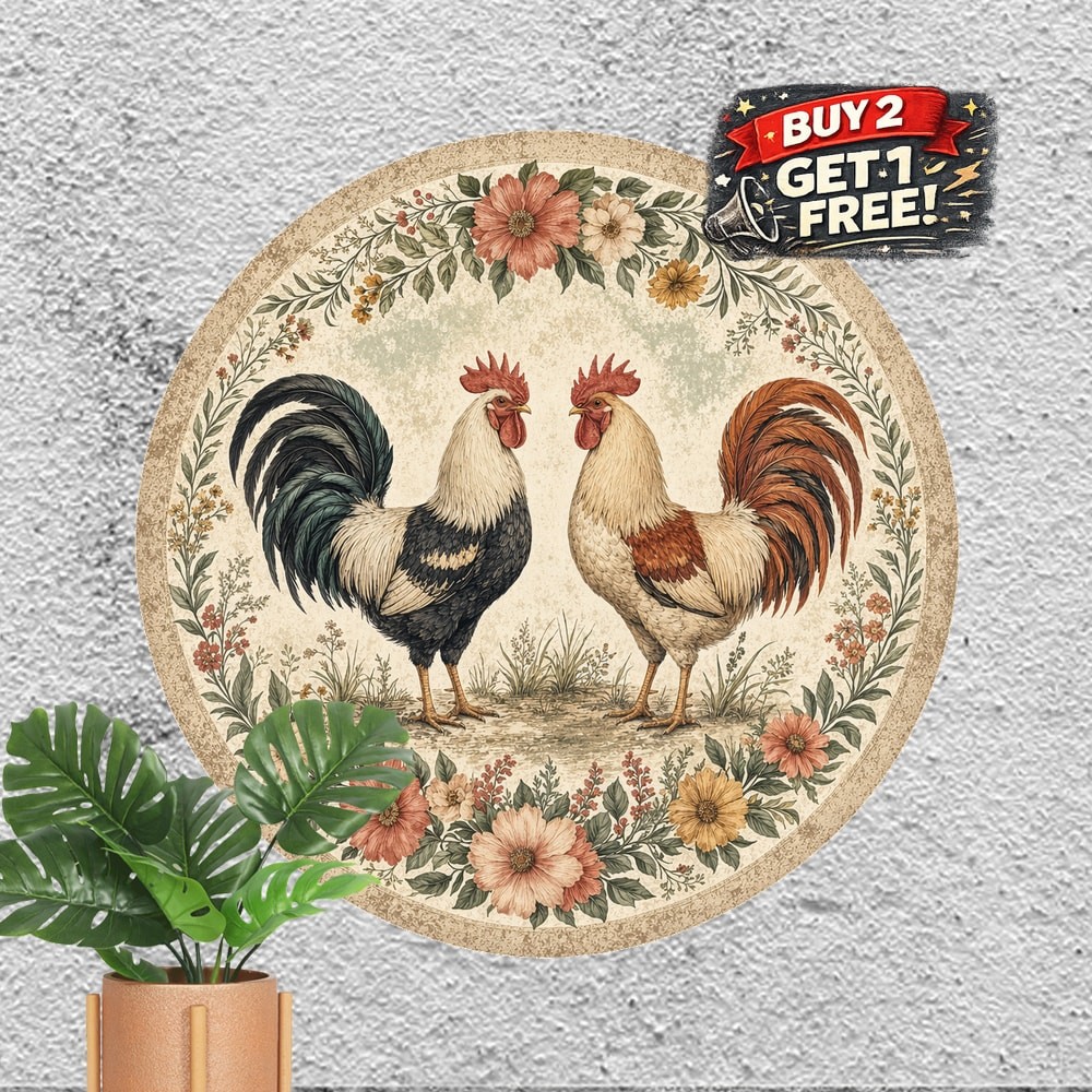 Country Farmhouse Rooster Metal Sign Vintage Rustic Kitchen Decor 8x8