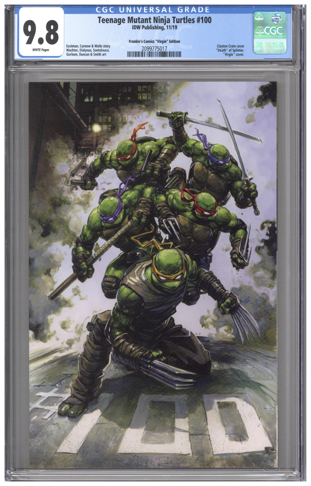 Teenage Mutant Ninja Turtles #100 CGC 9.8 Crain Virgin Variant Cover Frankies