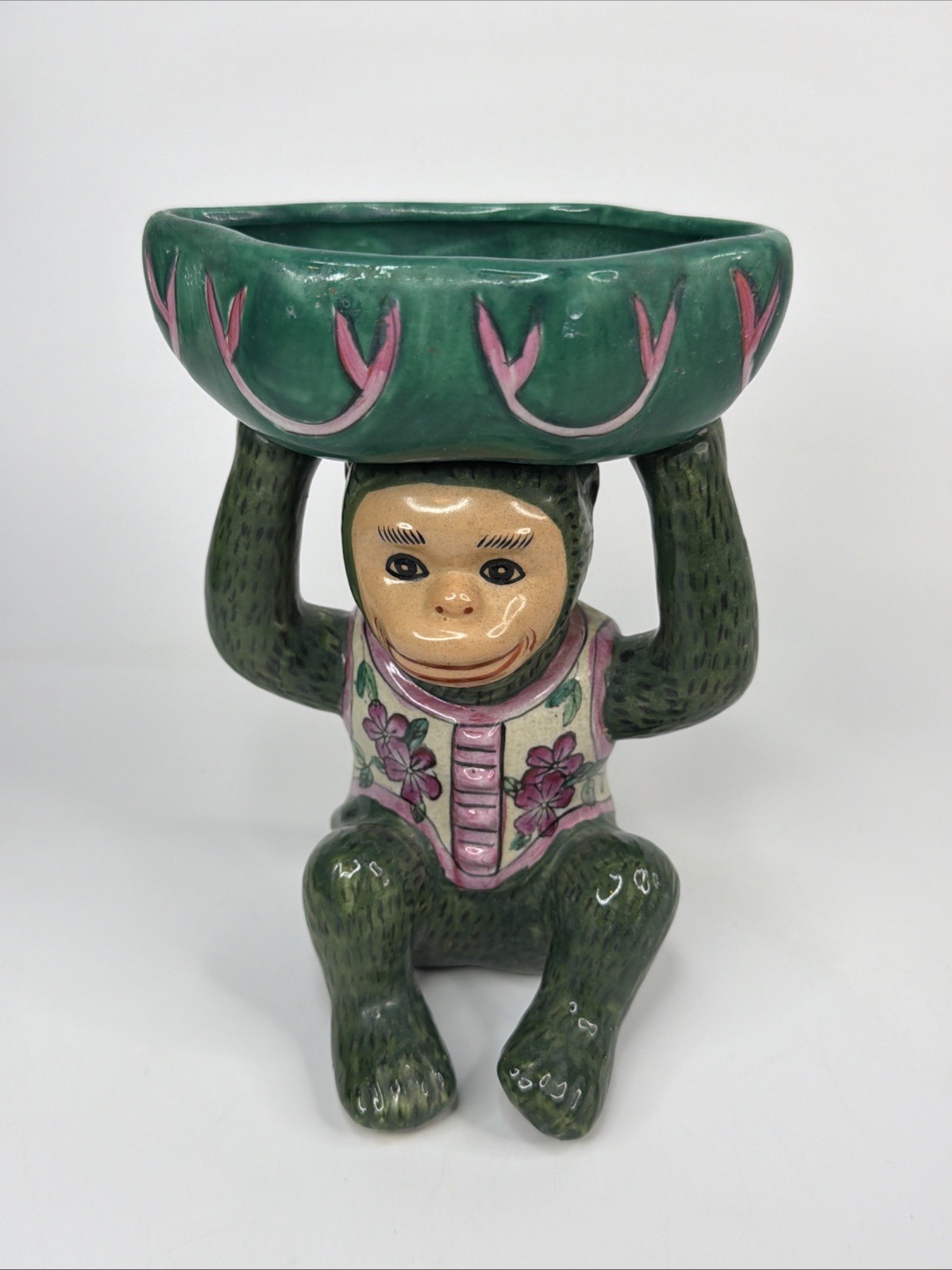 Vintage Andrea by Sadek Ceramic Chinese Monkey Holding  Leaf  Trinket Soap Dish