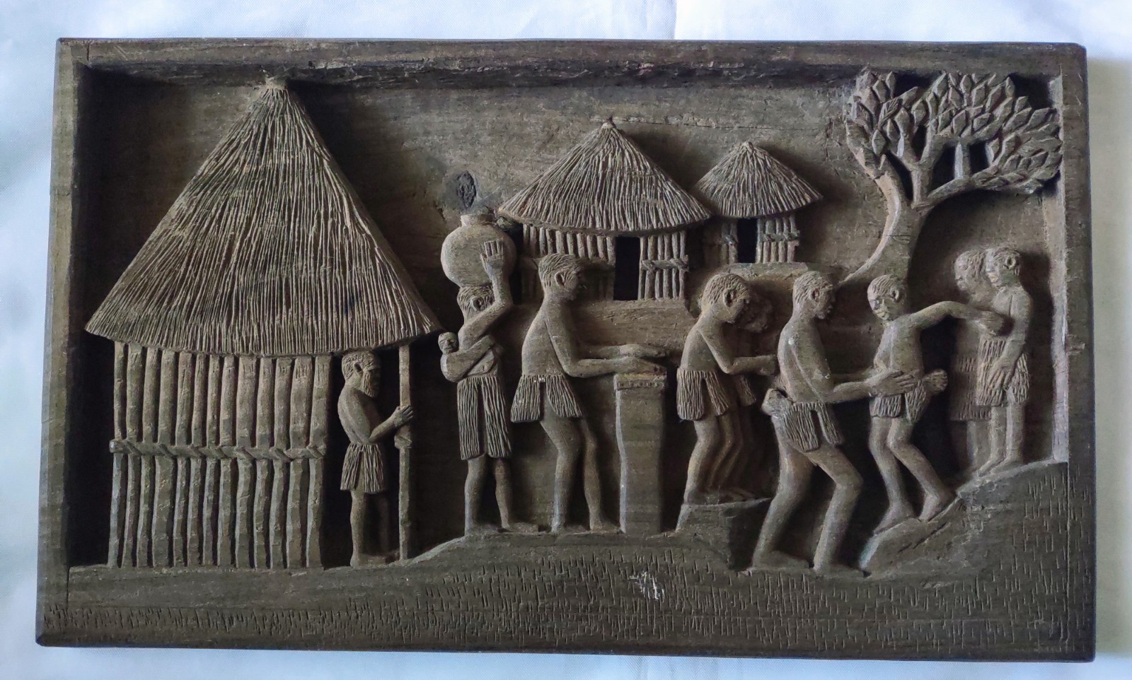 Vintage African Tribal Relief Hand Carved 17
