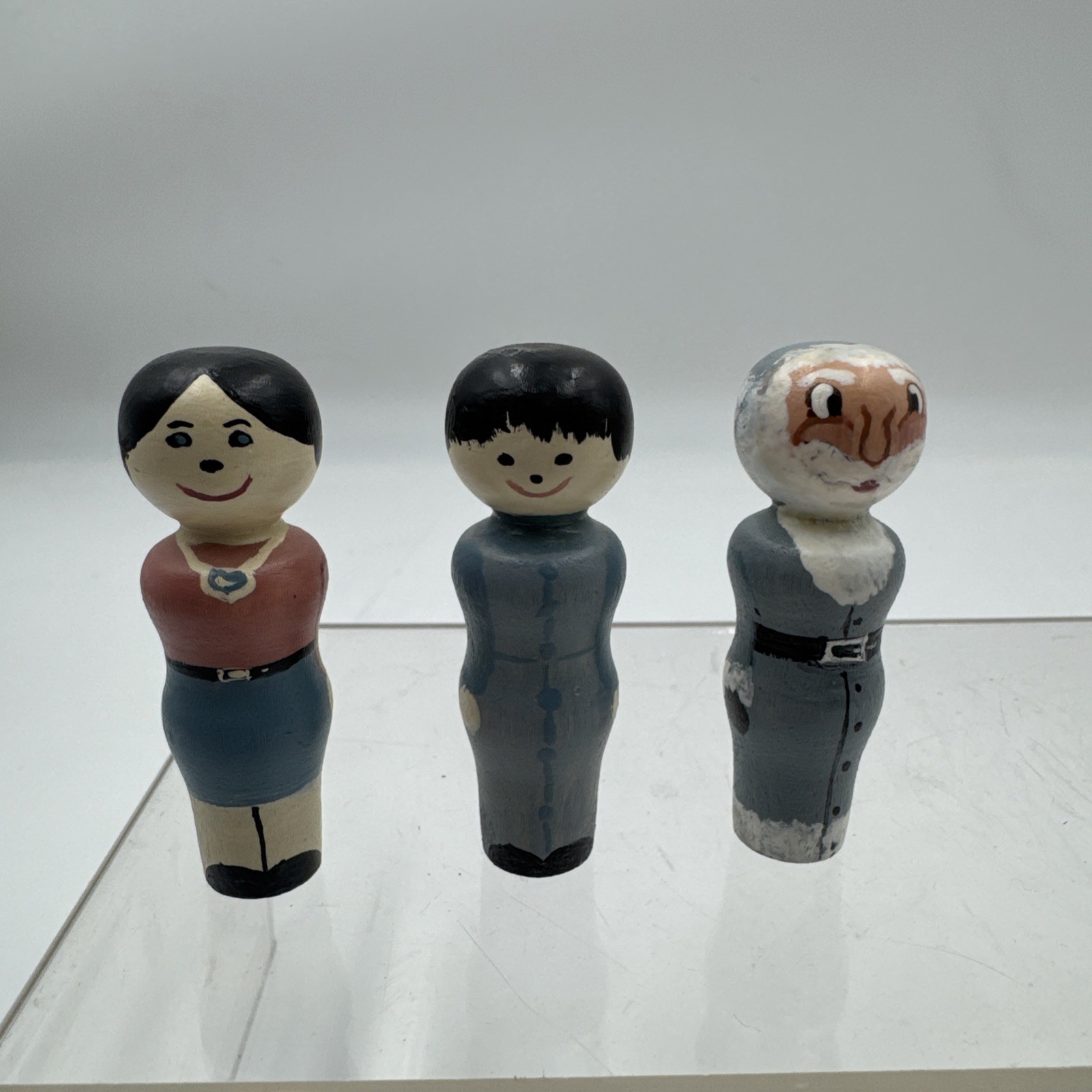 Lot/3 Vtg 2.25” Hand Painted Wooden Figurines Toys Signed & Dated 1989