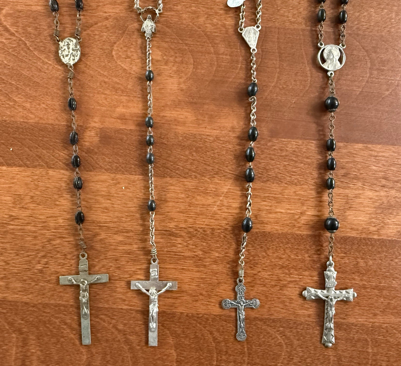 Vintage Estate Black Bead Rosary Lot Of Four - Italy