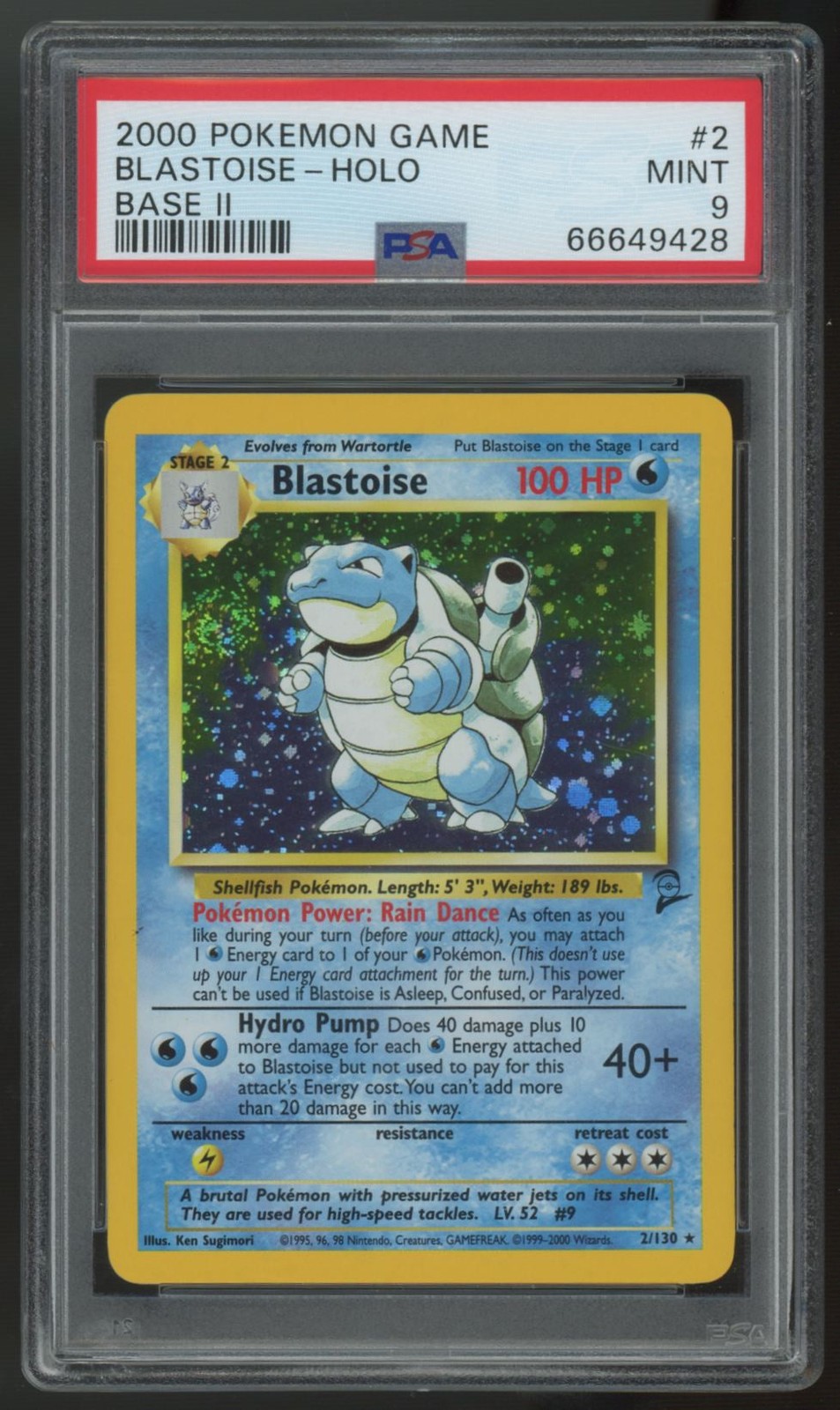 2000 Pokemon Blastoise Base Set 2 Holo #2 PSA 9