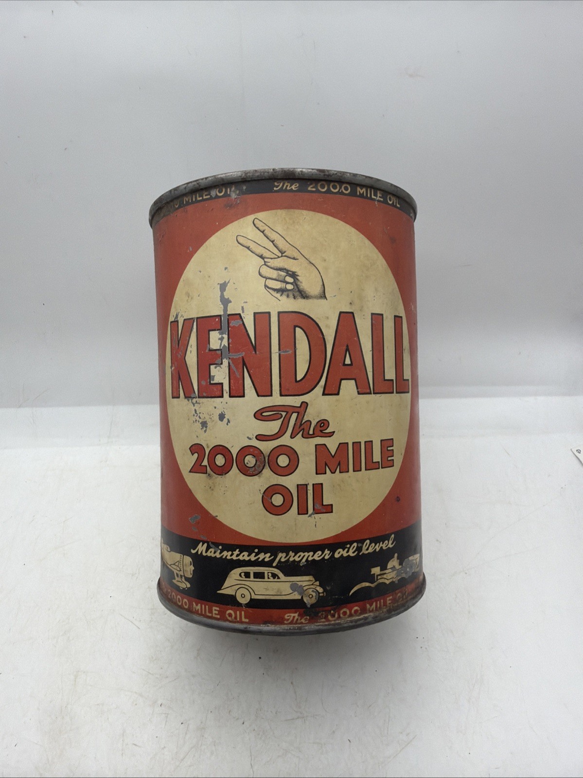 Antique 1940’s Kendall The 2000 Mile Oil 1 Quart Motor Oil Can Gas & Oil