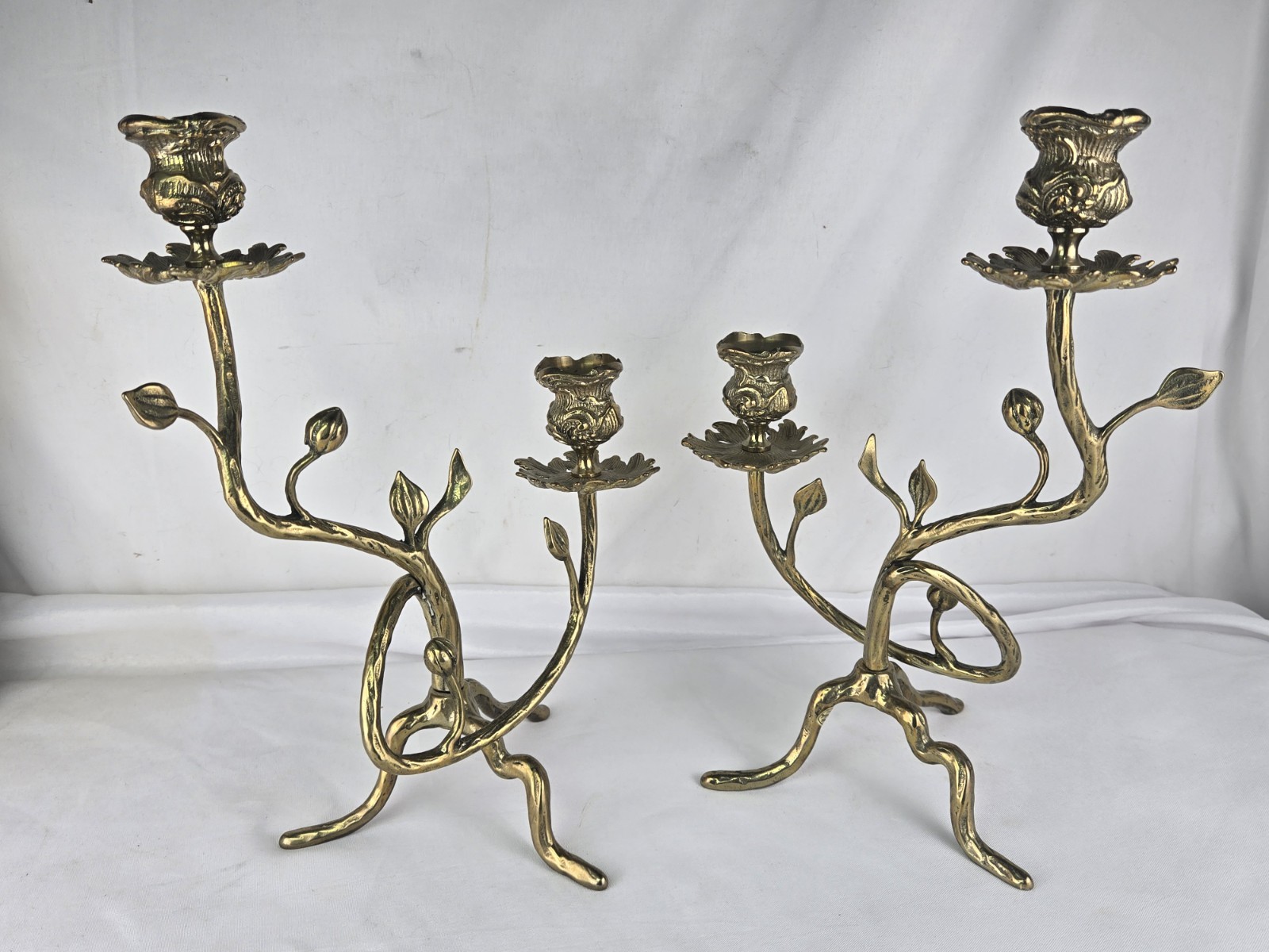 VTG Set of 2 Andrea by Sadek Brass Rose Floral 2-Light Candelabra Candle Holders